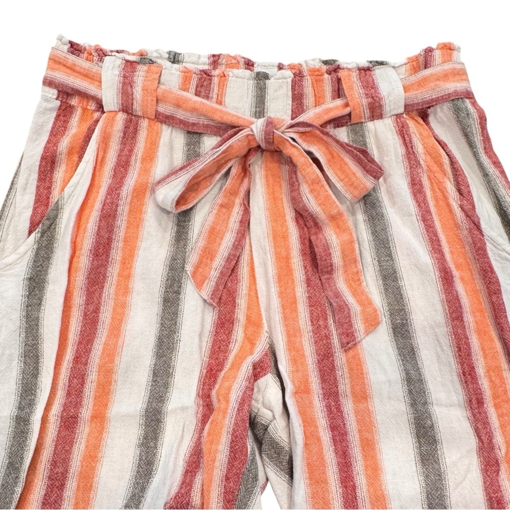 INDIGO REIN Size L Striped Wide Leg Linen Blend Side Slit Pants
